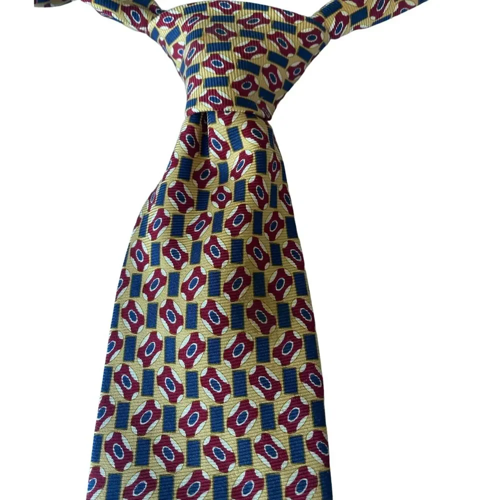 Brooks Brothers Makers Vintage Tie 100% Silk Made USA Yellow Blue Maroon 60